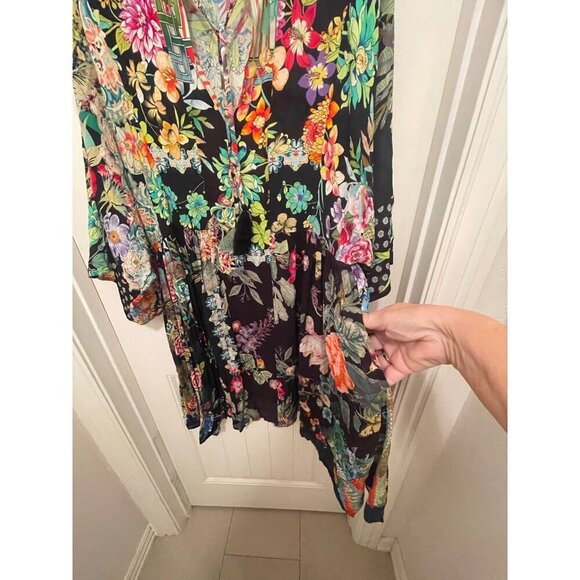 Johnny Was Floral Kimono Dress With Tassel Tie Womens Boho Style Women’s Sz L wi - Picture 12 of 16